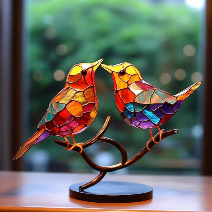 Handmade🌈Colorful Birds on Branch Desktop Ornaments 🕊️