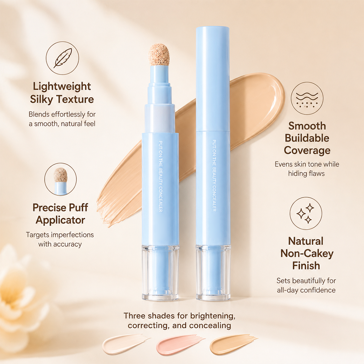 Concealer & Foundation mit Doppeleffekt Augen-Concealer – 24 Stunden lang haltbar, hohe Deckkraft, mattes Finish.