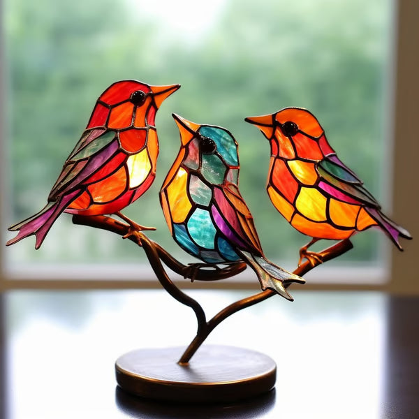 Handmade🌈Colorful Birds on Branch Desktop Ornaments 🕊️