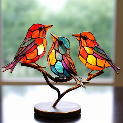 Handmade🌈Colorful Birds on Branch Desktop Ornaments 🕊️