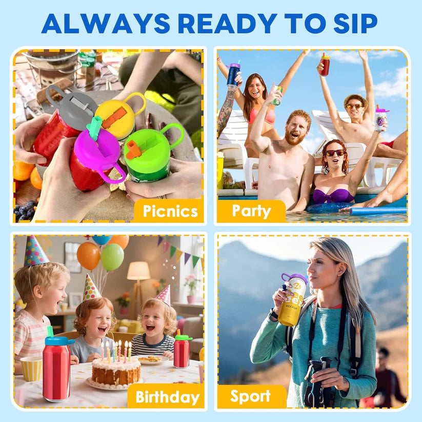 Spill-Proof Soda Lids with Reusable Straws