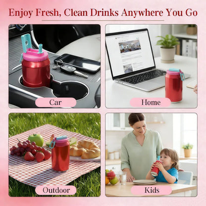 Spill-Proof Soda Lids with Reusable Straws