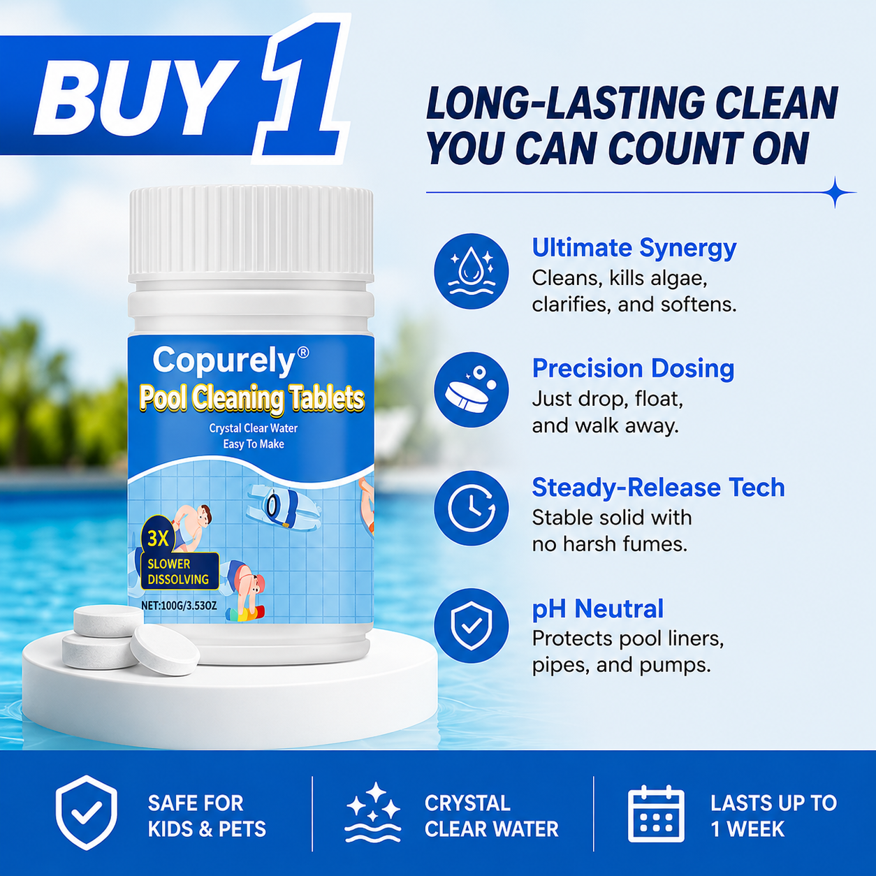 The Next-Gen Pool Purifier is here ✨ 2X Stronger Algae Control, Gentle & Safe for Kids! 👨‍👩‍👧‍👦