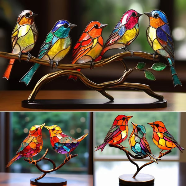 Handmade🌈Colorful Birds on Branch Desktop Ornaments 🕊️