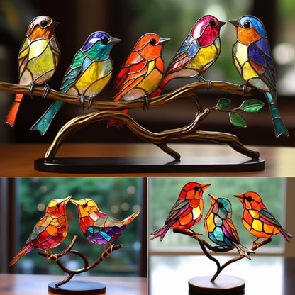 Handmade🌈Colorful Birds on Branch Desktop Ornaments 🕊️