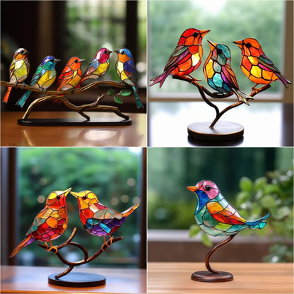 Handmade🌈Colorful Birds on Branch Desktop Ornaments 🕊️