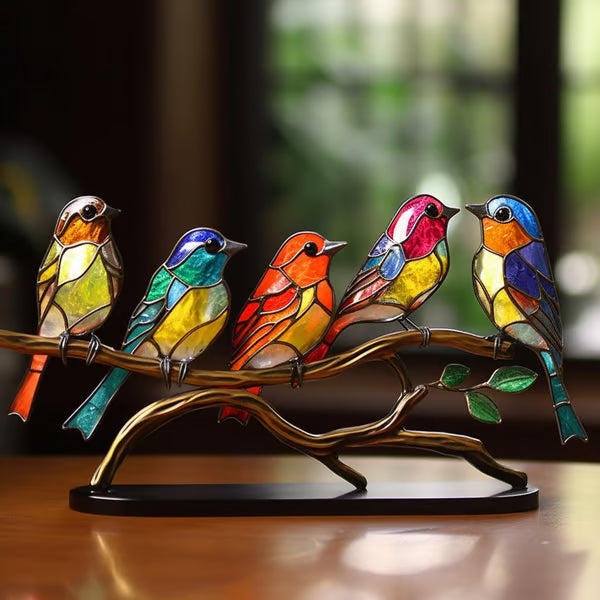 Handmade🌈Colorful Birds on Branch Desktop Ornaments 🕊️