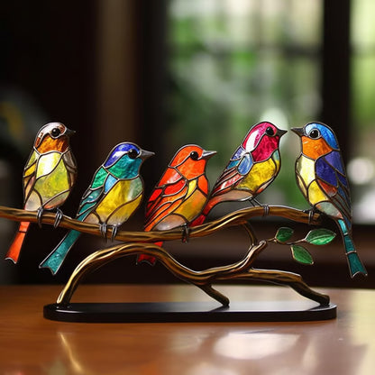 Handmade🌈Colorful Birds on Branch Desktop Ornaments 🕊️