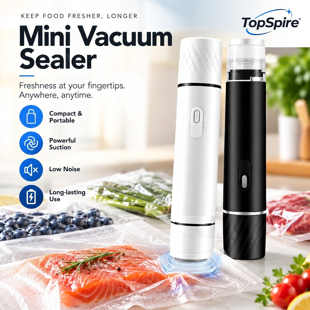 Black and white handheld vacuum sealers with TopSpire logo